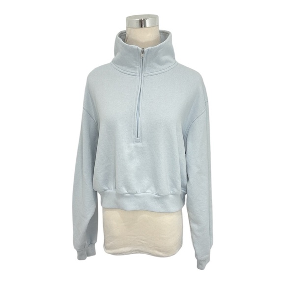 Hollister Easy Mini Half-Zip Sweatshirt Light Blue Cropped Long Sleeve Size Med - Picture 3 of 8